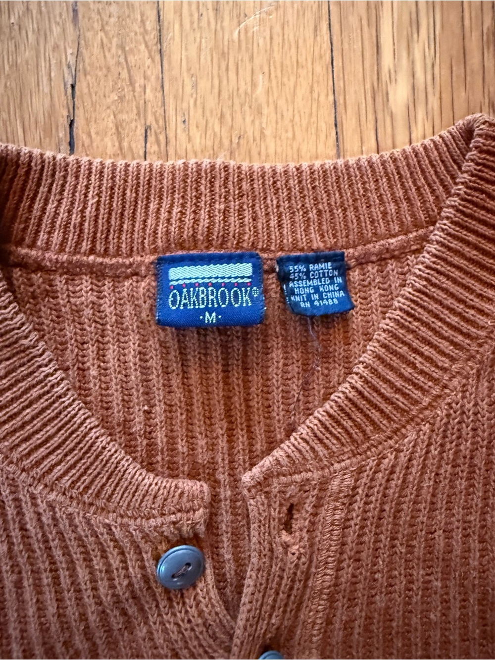 Button Henley Ribbed Sweater in Rust - Picture 3 of 4